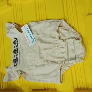 Carter's Cream Diaper Cover with Black Floral Embroidery